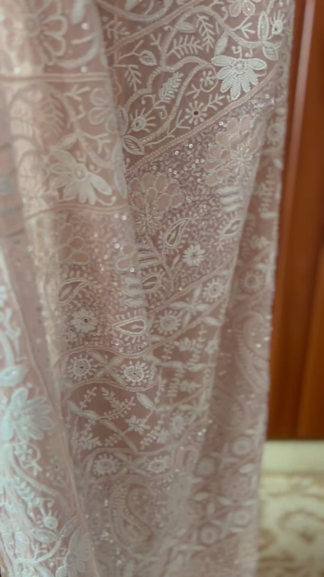 Suhaan Old Rose Pink 2 and 3 taar Chikankari Masterpiece Saree